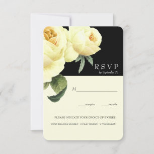 Botanica   Yellow black Vintage  Wedding RSVP meal Invitation