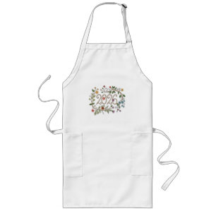 Botanical 2026 Typography with Flowering Vines Long Apron