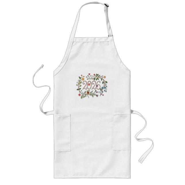 Botanical 2026 Typography with Flowering Vines  Long Apron (Front)
