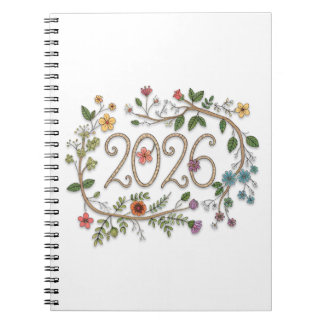 Botanical 2026 Typography with Flowering Vines Notebook
