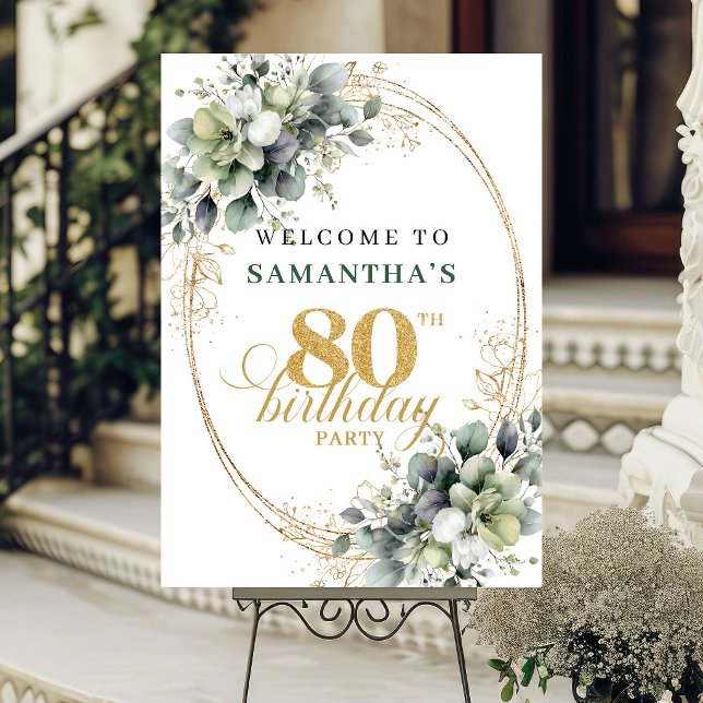 Botanical 80th Eucalyptus Gold Welcome Sign (Botanical 80th Eucalyptus Gold Welcome Sign)
