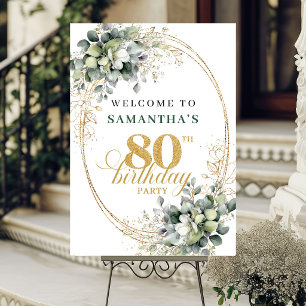 Botanical 80th Green and White Welcome Poster