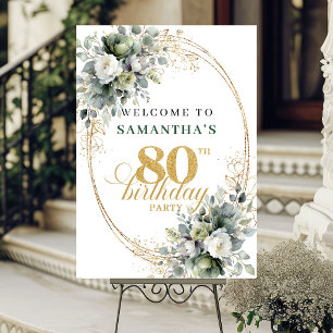Botanical 80th Watercolor Welcome Sign Greenery
