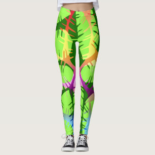 BOTANICAL ABSTRACT BANANA LEAVES LEGGINGS