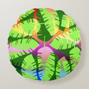 BOTANICAL ABSTRACT BANANA LEAVES ROUND CUSHION