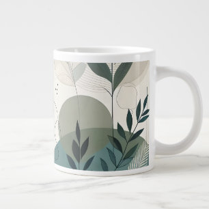 Botanical Abstract Teal and Earth Tones Large Coffee Mug