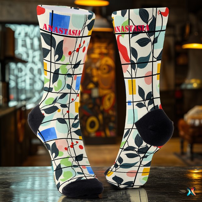 Botanical Abstract with Colourful Geometric Accent Socks (Creator Uploaded)