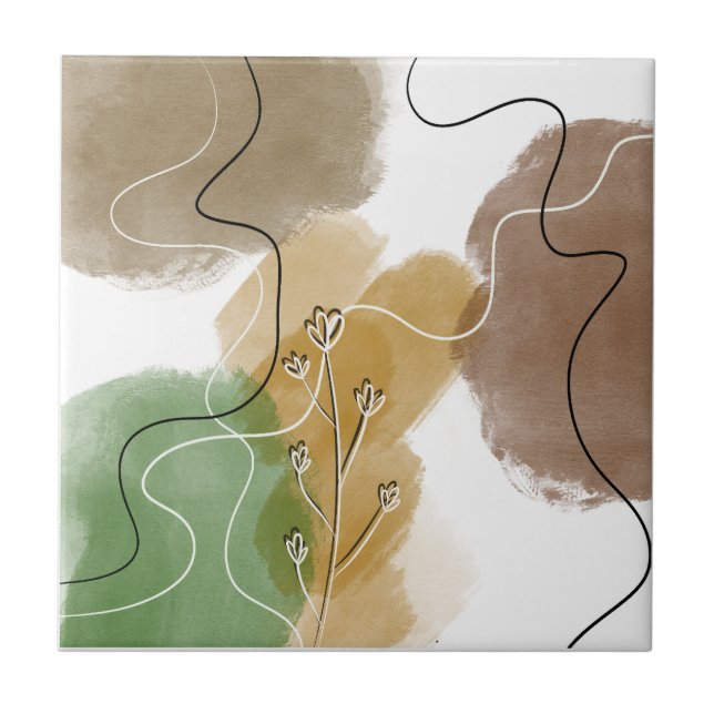 Botanical Abtract Earth Tone Ceramic Tile (Front)