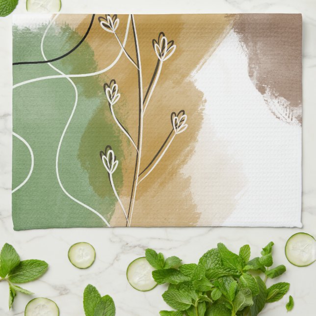 Botanical Abtract Earth Tone Tea Towel (Folded)