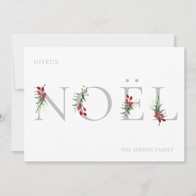 Botanical Adorned NOEL Flat Holiday Card (Front)