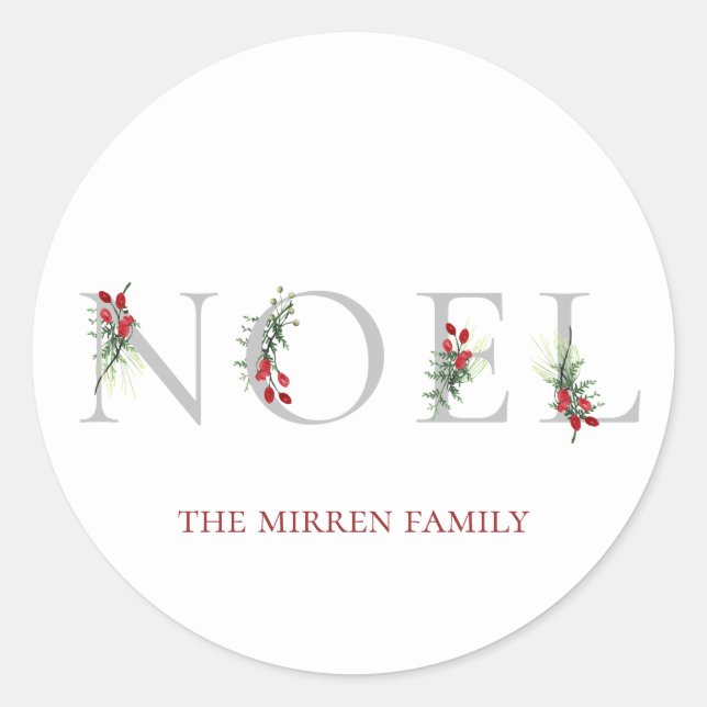 Botanical Adorned NOEL Personalised Sticker (Front)