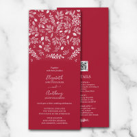 Botanical All-In-One Cranberry Wedding Invitations
