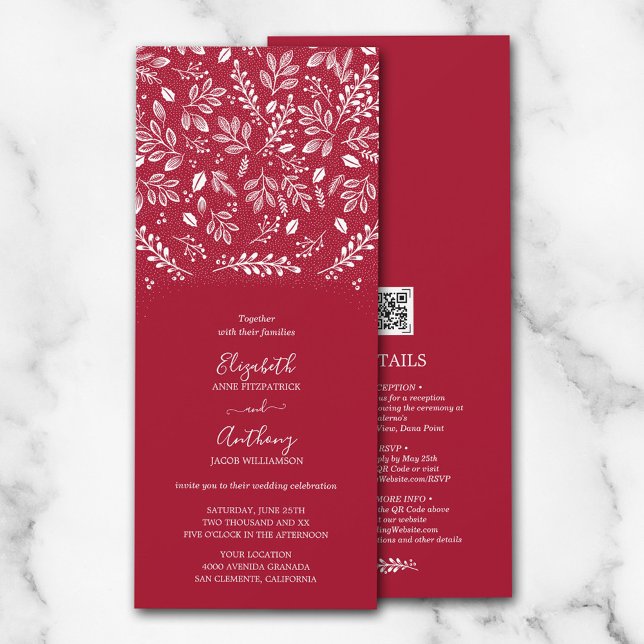 Botanical All-In-One Cranberry Wedding Invitations (Creator Uploaded)