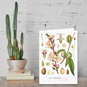 Botanical Almond Blossoms Monogram Blank Note Card