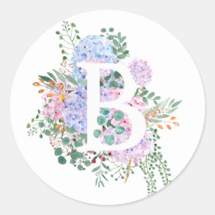 Botanical alphabet B hydrangea flowers  Classic Round Sticker