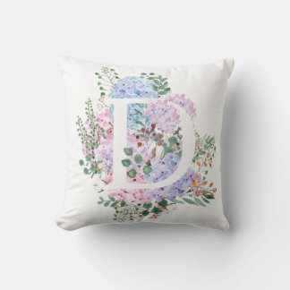 Botanical alphabet d hydrangea flowers   cushion