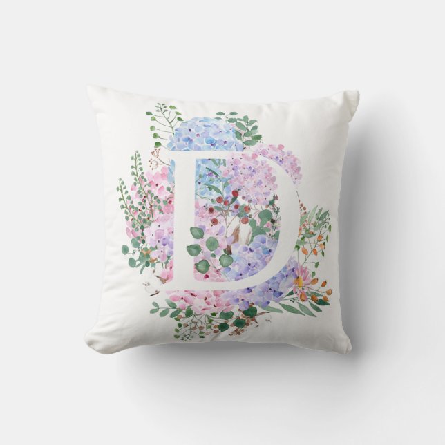 Botanical alphabet d hydrangea flowers   cushion (Front)