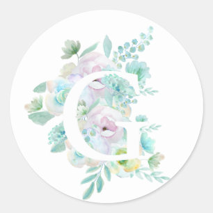 Botanical alphabet G green and purple flowers Classic Round Sticker