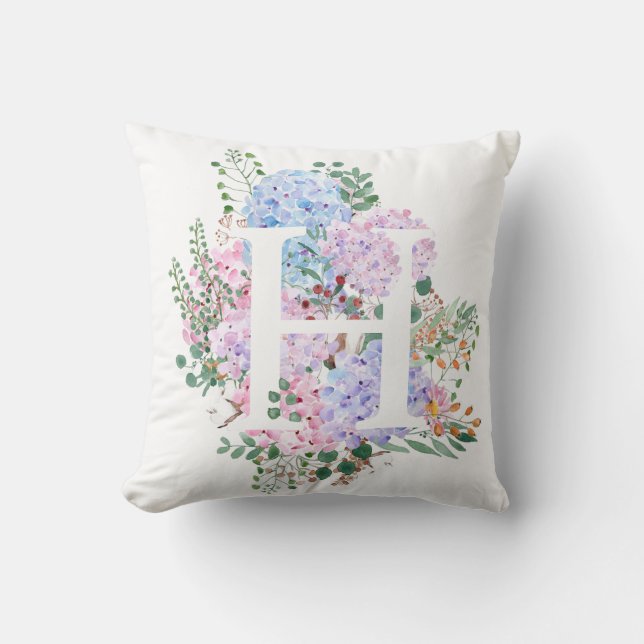Botanical alphabet h hydrangea flowers   cushion (Front)