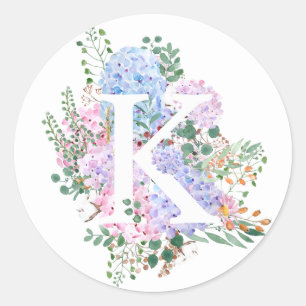 Botanical alphabet K hydrangea flowers  Classic Round Sticker
