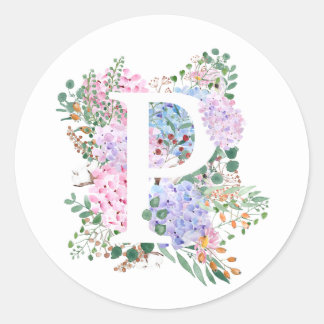 Botanical alphabet P hydrangea flowers  Classic Round Sticker