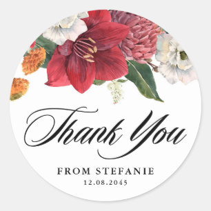 Botanical Amaryllis and Mums Birthday Thank You Classic Round Sticker