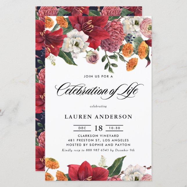 Botanical Amaryllis and Mums Celebration of Life (Front/Back)