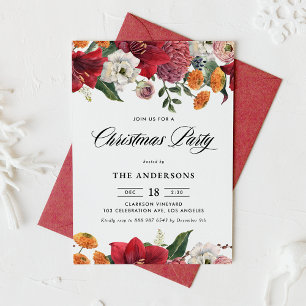 Botanical Amaryllis and Mums Christmas Party Invitation