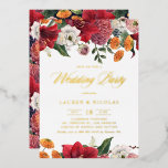 Botanical Amaryllis and Mums Wedding Party<br><div class="desc">Invite family and friends to your event with this customisable wedding party invitation. It features watercolor amaryllis, roses, ranunculus, and chrysanthemums with a matching floral pattern. This botanical wedding party invitation is perfect for fall and Christmas weddings. Personalise this gold foil wedding party invitation by adding the event, names, date,...</div>