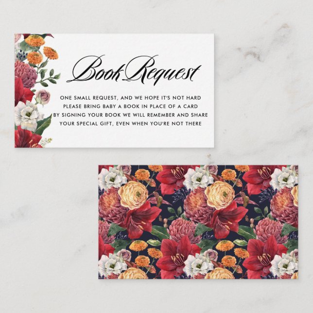 Botanical Amaryllis Baby Shower Book Request Enclosure Card (Front/Back)