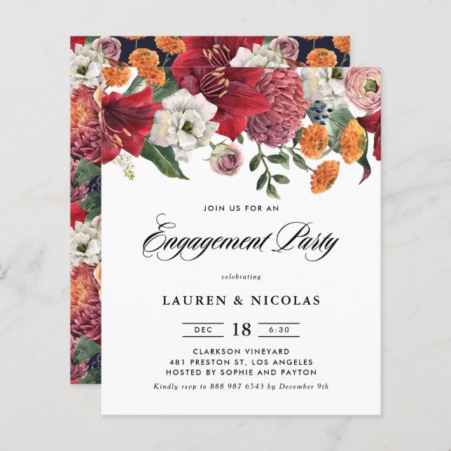 Botanical Amaryllis Engagement Party Invitation (Front/Back)