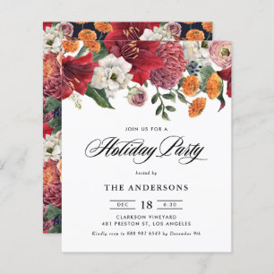 Botanical Amaryllis Holiday Party Invitation