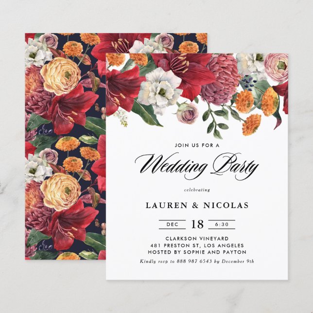 Botanical Amaryllis Wedding Party Invitation (Front/Back)