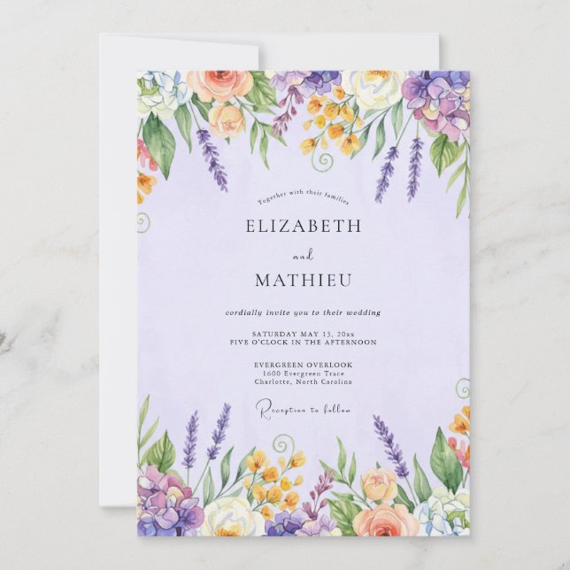 Botanical Amethyst Wildflower Wedding Invitation (Front)