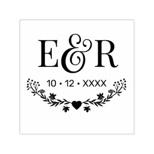 Botanical Ampersand Couple 2 Initial Monogram Date Self-inking Stamp