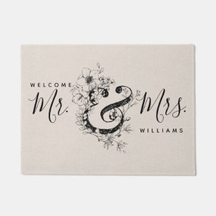 Botanical Ampersand Newlywed Mr. & Mrs. Linen Name Doormat