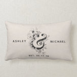 Botanical Ampersand  Newlywed Name Date Linen Lumbar Cushion<br><div class="desc">Personalised Botanical Ampersand Newlywed Name Date Linen Lumbar Pillow Design by Anastasia Surridge, copyright 2018. Available at www.zazzle.com/anastasia_designs. Beautiful rustic chic personalised dove grey linen background (printed photo effect), customisable with bride and groom names in black modern sans serif font and wedding date. Great trendy, beautiful accessory for your bedroom,...</div>