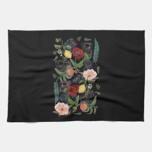 botanical and black pug t- by huebucket tea towel
