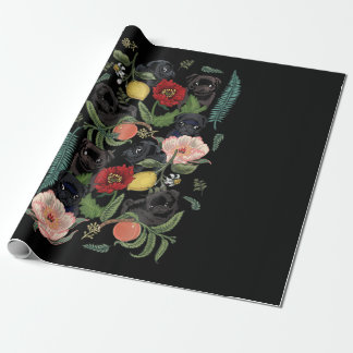 botanical and black pug t-  by huebucket wrapping paper