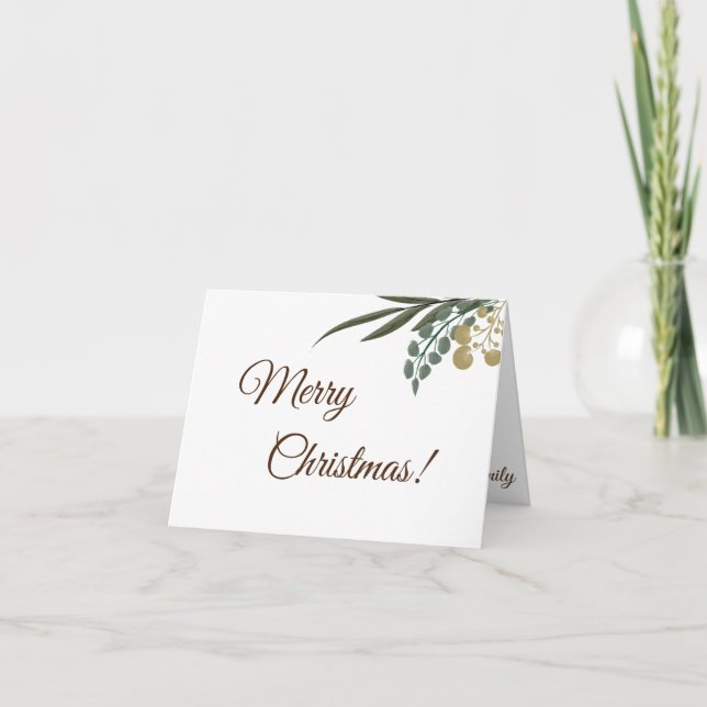 Botanical and Eucalyptus Leaves Christmas Gift Card (Front)