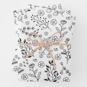 Botanical and Wild Flowers Pattern Wrapping Paper Sheet