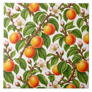 Botanical Apricots and Spring Blossoms Ceramic Tile