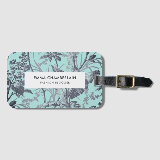Botanical aqua Chinoiserie Custom Luggage Tag (Front Horizontal)