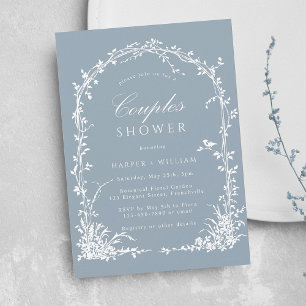 Botanical Arch Garden Dusty Blue Couples Shower Invitation