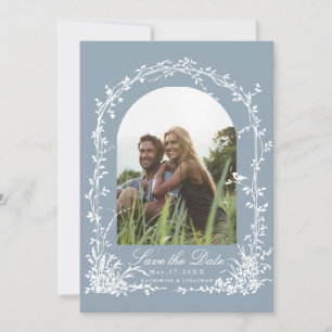 Botanical Arch Garden Dusty Blue Wedding Photo Save The Date