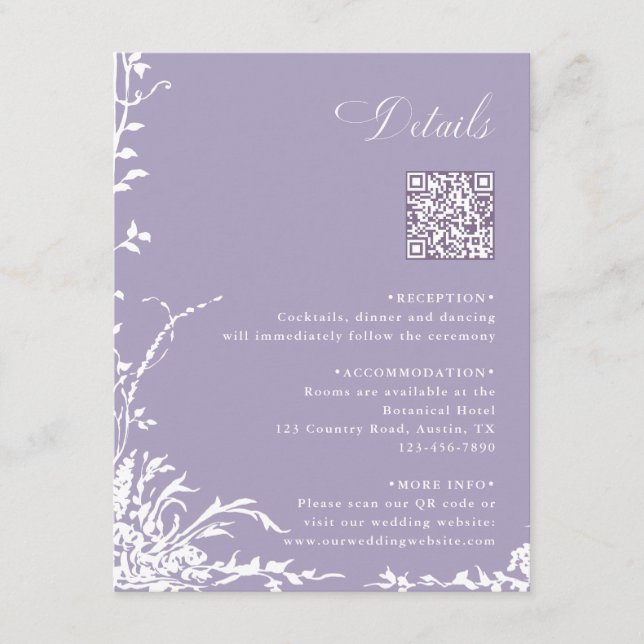Botanical Arch Garden Lavender Wedding Details Enclosure Card (Front)