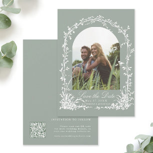 Botanical Arch Garden Sage Green Wedding Photo  Save The Date