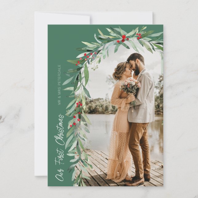 botanical arch holiday wedding announcement (Front)