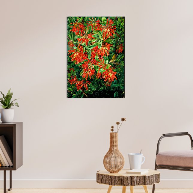 Botanical art: Burning Bush and Emu Wren of Chile Poster (Living Room 3)