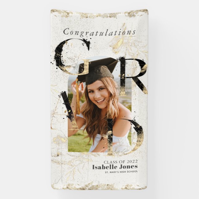 Botanical Art Deco Ivory Arch Photo Graduation Banner (Vertical)